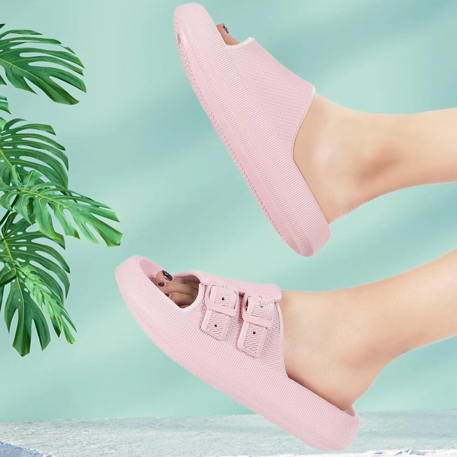 NineCiFun Women's Slide Sandals for Comfortable Soft Cloud Slides - Adjustable Non-Slip Flat Sandals for Women and Men - Slip On Slippers Pillow Slippers