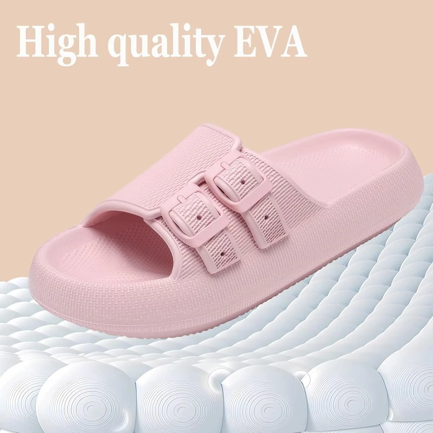 NineCiFun Women's Slide Sandals for Comfortable Soft Cloud Slides - Adjustable Non-Slip Flat Sandals for Women and Men - Slip On Slippers Pillow Slippers