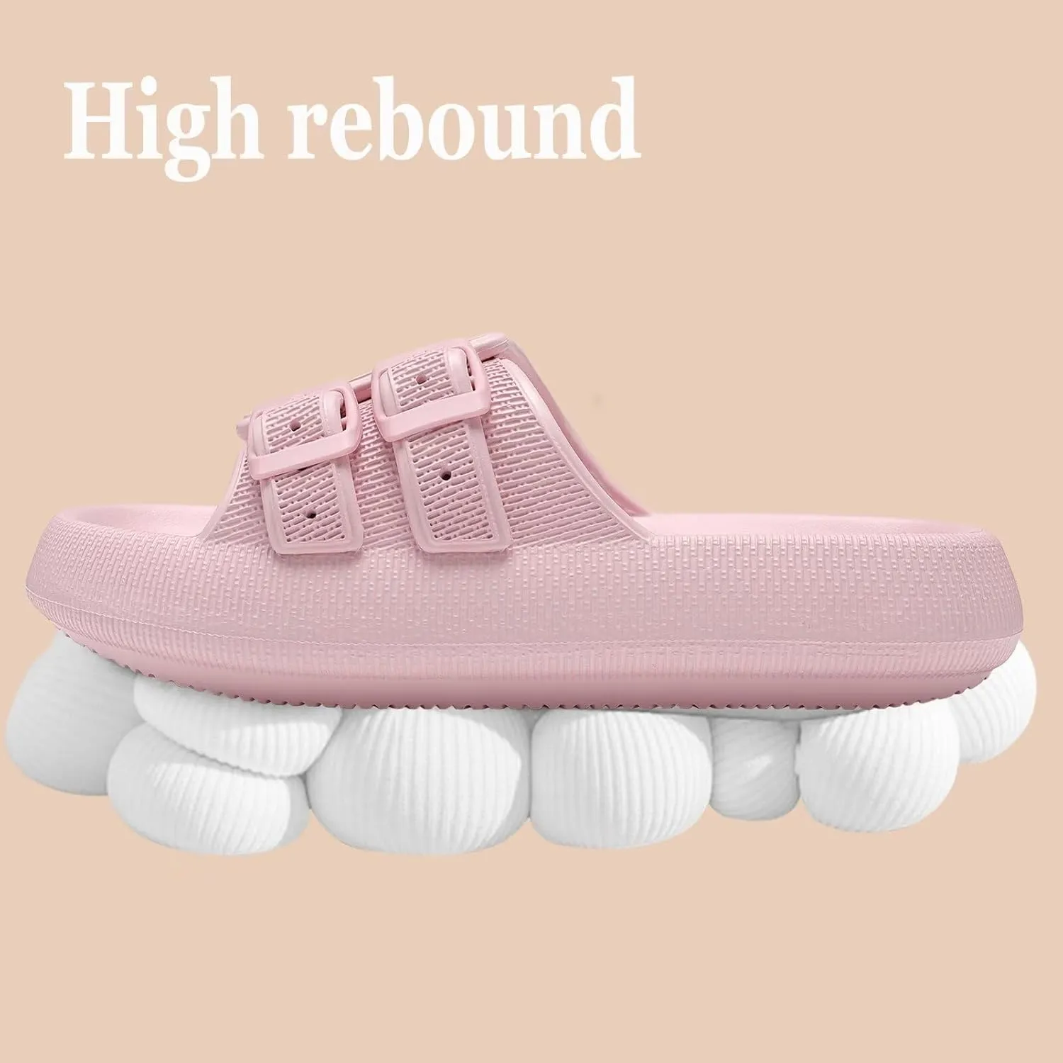 NineCiFun Women's Slide Sandals for Comfortable Soft Cloud Slides - Adjustable Non-Slip Flat Sandals for Women and Men - Slip On Slippers Pillow Slippers