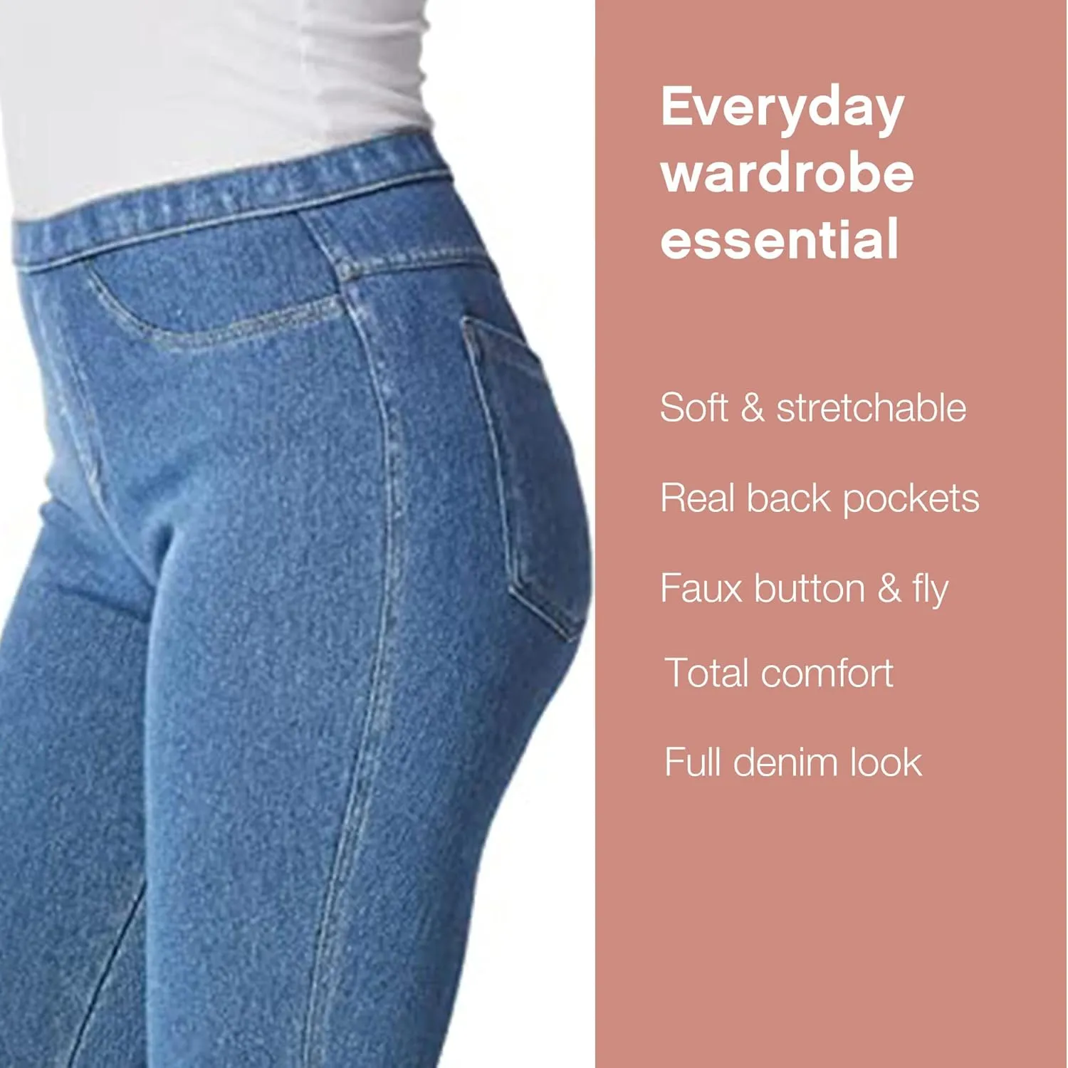 No Nonsense Classic Denim Leggings-Jeggings for Women with Real Back Pockets, High Waisted Stretch Jeans