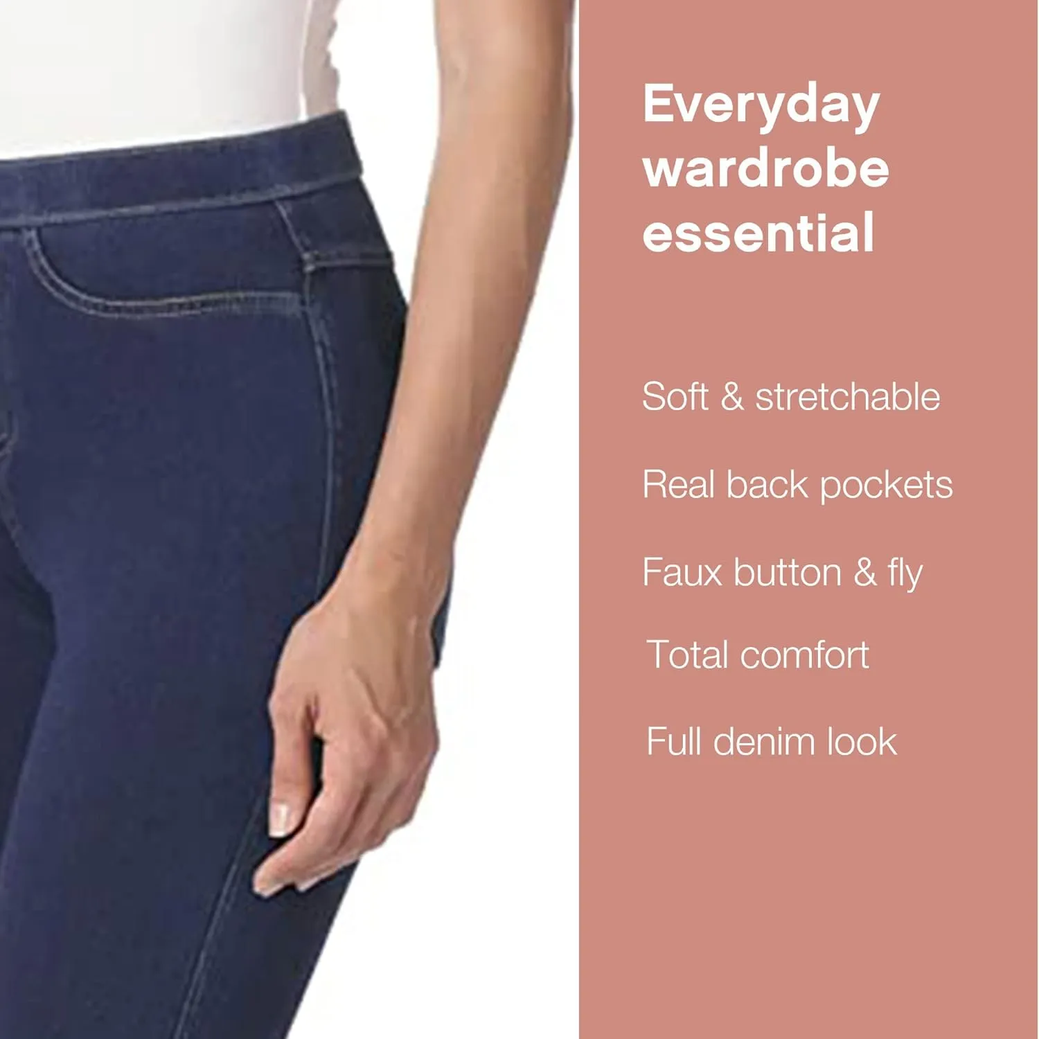 No Nonsense Women’s Classic Denim Leggings, Jeggings for Women with Real Back Pockets, High Waisted Stretch Jeans