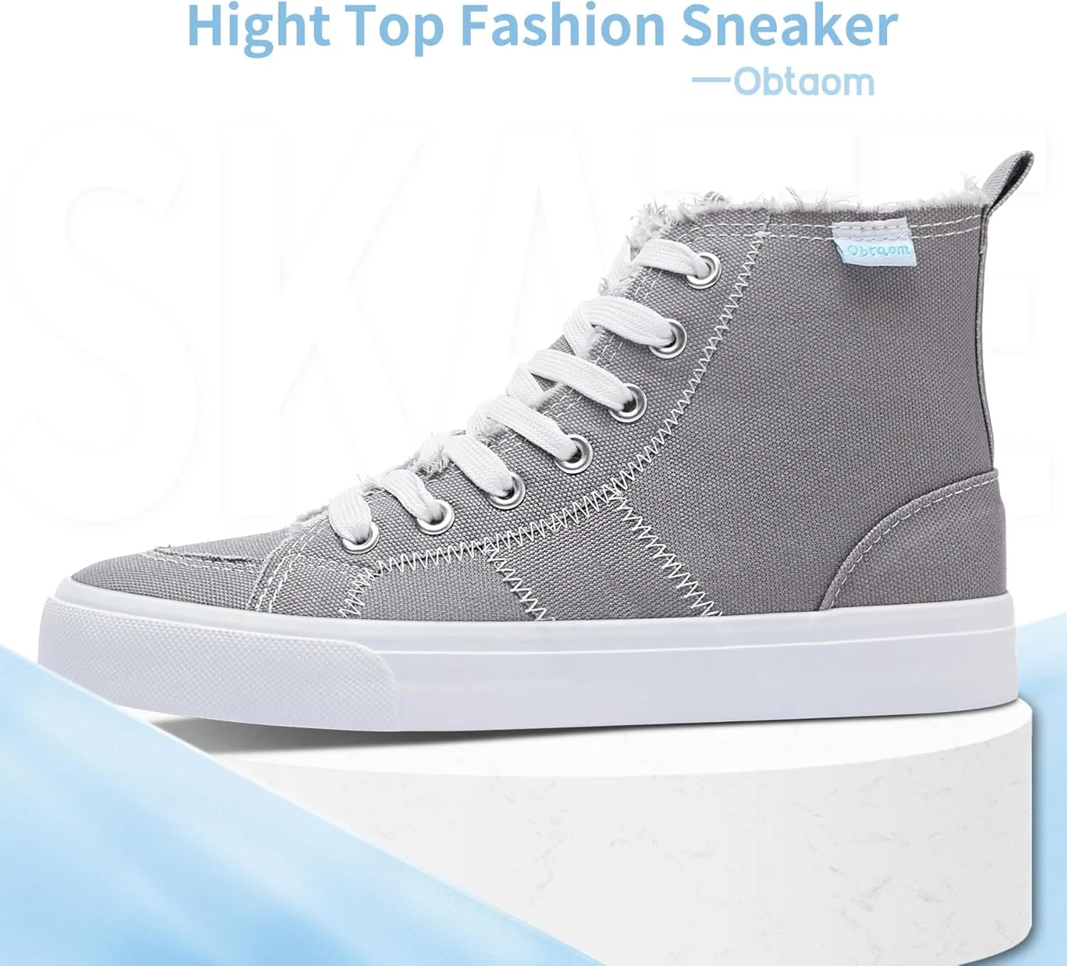 Obtaom Womens/Mens high top Canvas Shoes Play mid Calf Fashion Sneaker Casual lace up hi top Washed Canvas Shoes