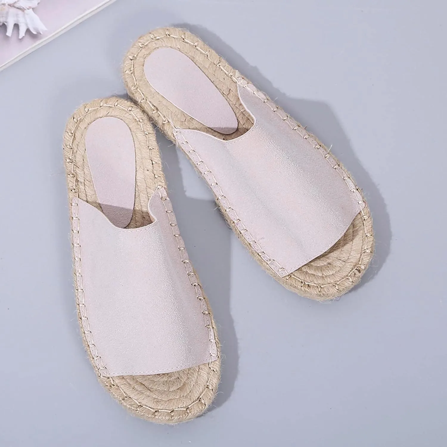 oiangi Espadrille Sandals for Women Flats Summer Casual Open Toe Slip On Slipper Lightweight Comfortable Handmade Sandals Outdoor Non-Slip Ladies Shoes