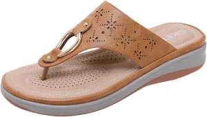 oiangi Flip Flop Sandals for Women Wedge Summer Casual Thong Straps Clip Toe Slipper Metal Decor Slip-on Slides Lightweight Comfy Hollow Ladies Shoes
