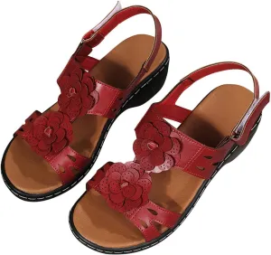 oiangi Summer Wedges for Women Casual Round Toe Fish Mouth Open Toe Flower Hollow Hook and Loop Platform Sandals Lightweight Comfy Outdoor Ladies Shoes