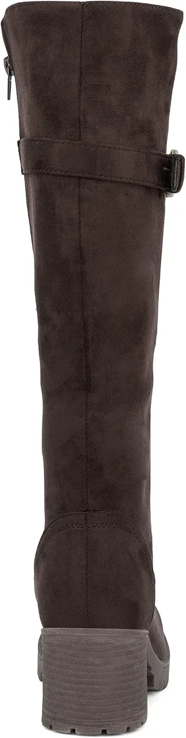Olivia Miller Women's Fashion Shoes, Faux PU Leather Side Zipper Lug Sole Lace Up Chunky Block Heel Round Toe Casual Classic Knee High Ankle Boots