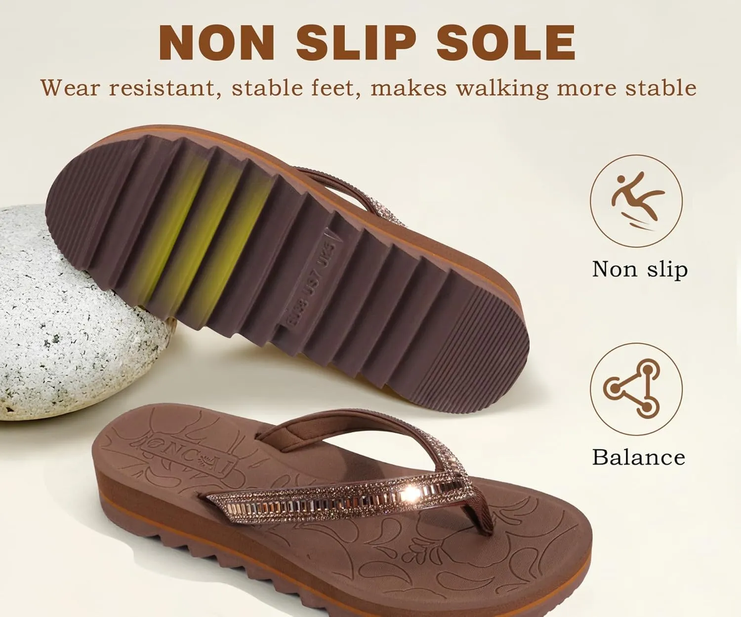 ONCAI Flip Flops for Women, Beach Thong Sandals Womens with Arch Support, Dressy Rhinestone Comfortable Yoga Mat and Non Slip Rubber Soles for Summer US Size 5-11