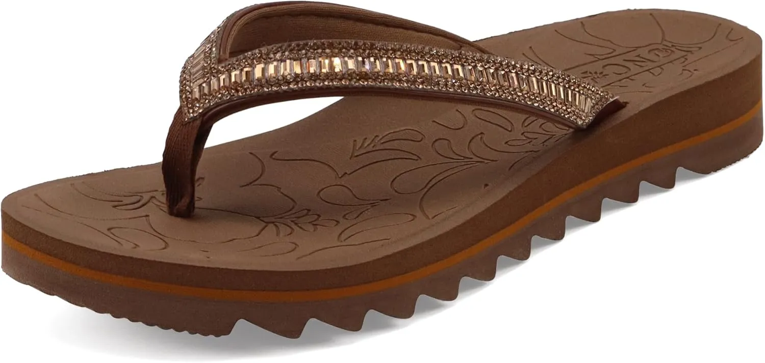 ONCAI Flip Flops for Women, Beach Thong Sandals Womens with Arch Support, Dressy Rhinestone Comfortable Yoga Mat and Non Slip Rubber Soles for Summer US Size 5-11