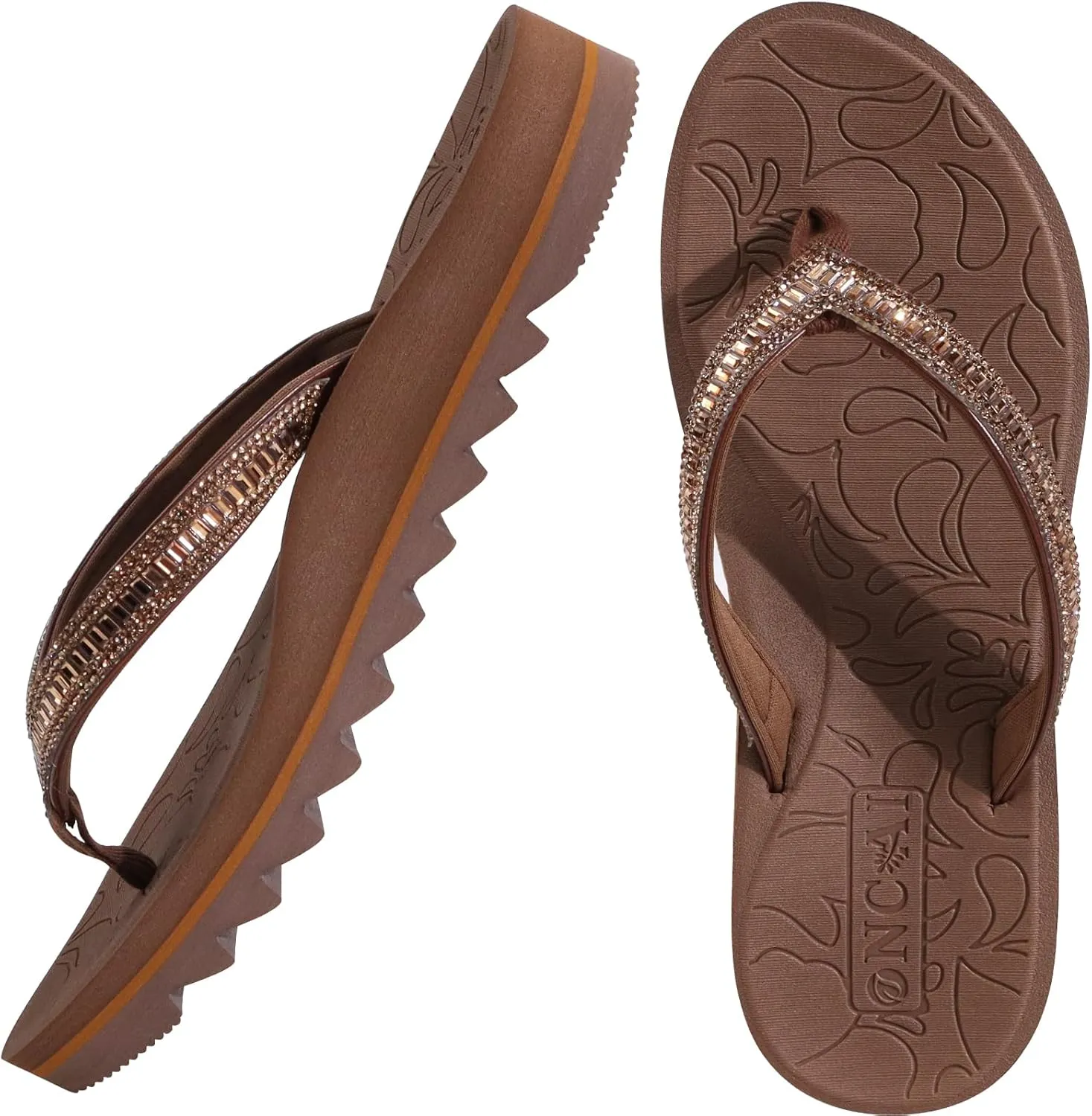ONCAI Flip Flops for Women, Beach Thong Sandals Womens with Arch Support, Dressy Rhinestone Comfortable Yoga Mat and Non Slip Rubber Soles for Summer US Size 5-11