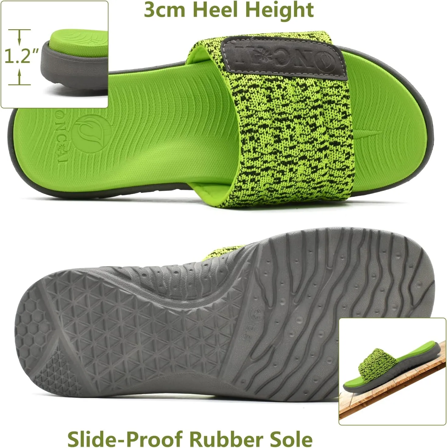 ONCAI Mens Sandals, Arch Support Sport Slides Open Toe Adjustable Straps Orthotic Cushioned Footbed for Plantar Fasciitis Rubber Soles Size 7.5-15