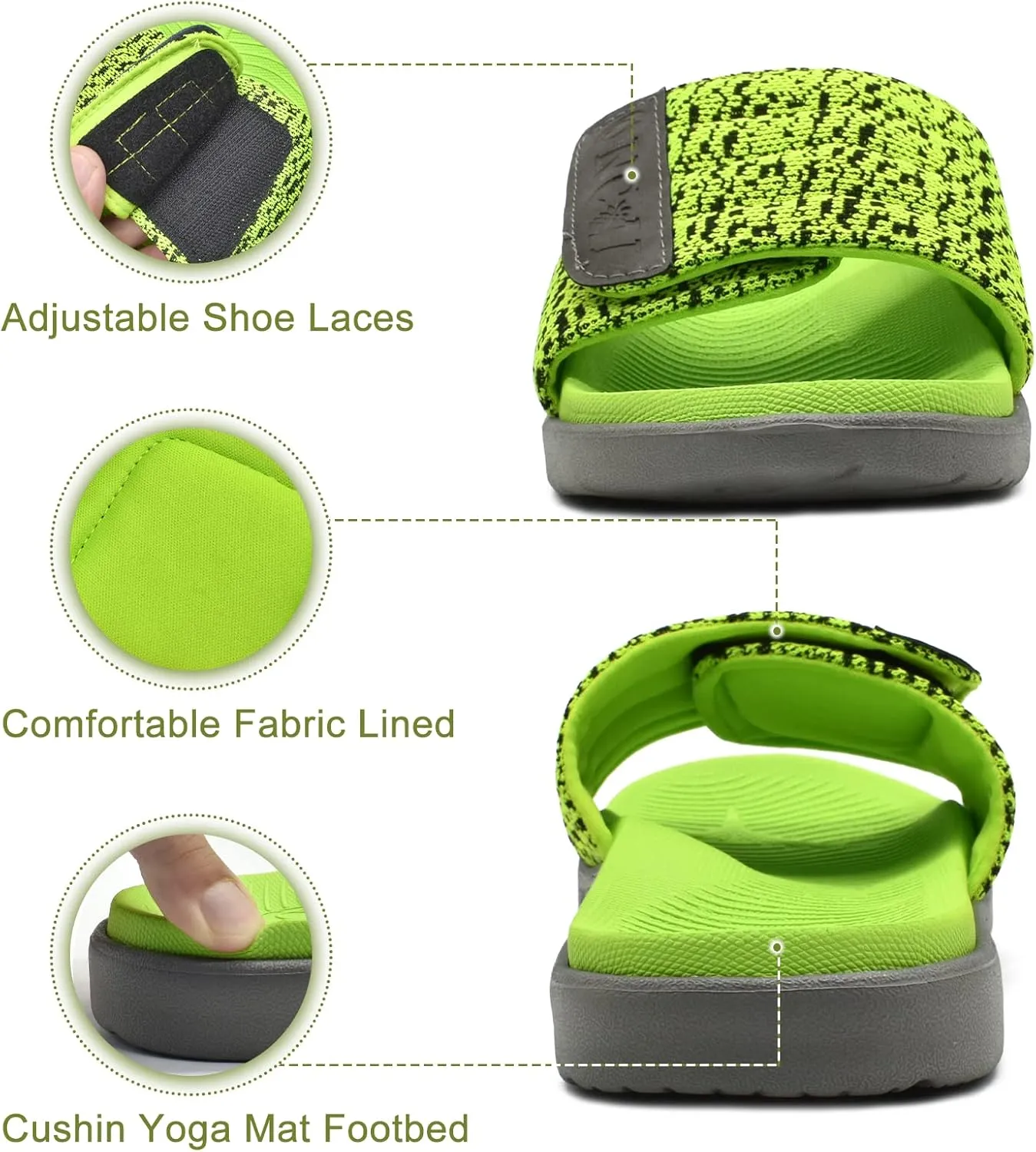 ONCAI Mens Sandals, Arch Support Sport Slides Open Toe Adjustable Straps Orthotic Cushioned Footbed for Plantar Fasciitis Rubber Soles Size 7.5-15