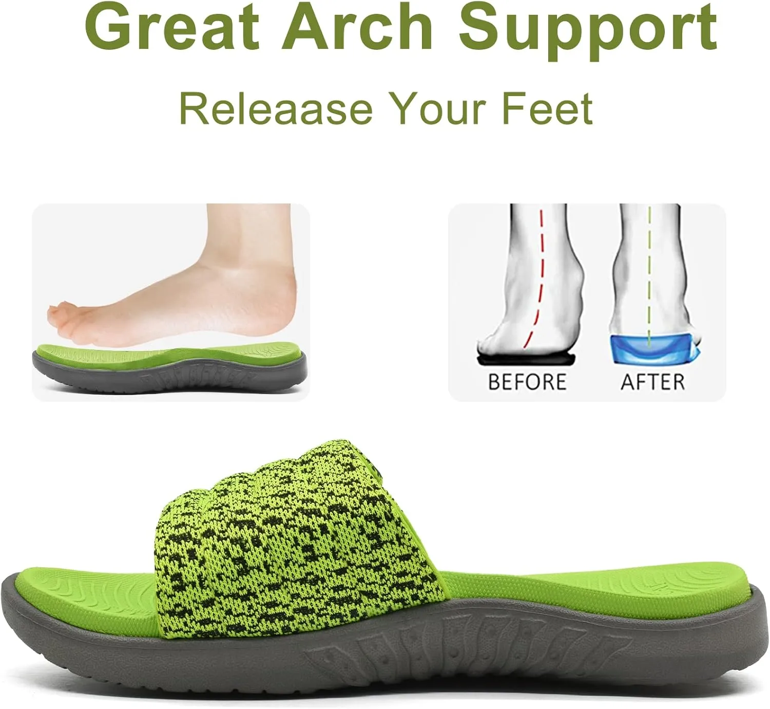 ONCAI Mens Sandals, Arch Support Sport Slides Open Toe Adjustable Straps Orthotic Cushioned Footbed for Plantar Fasciitis Rubber Soles Size 7.5-15