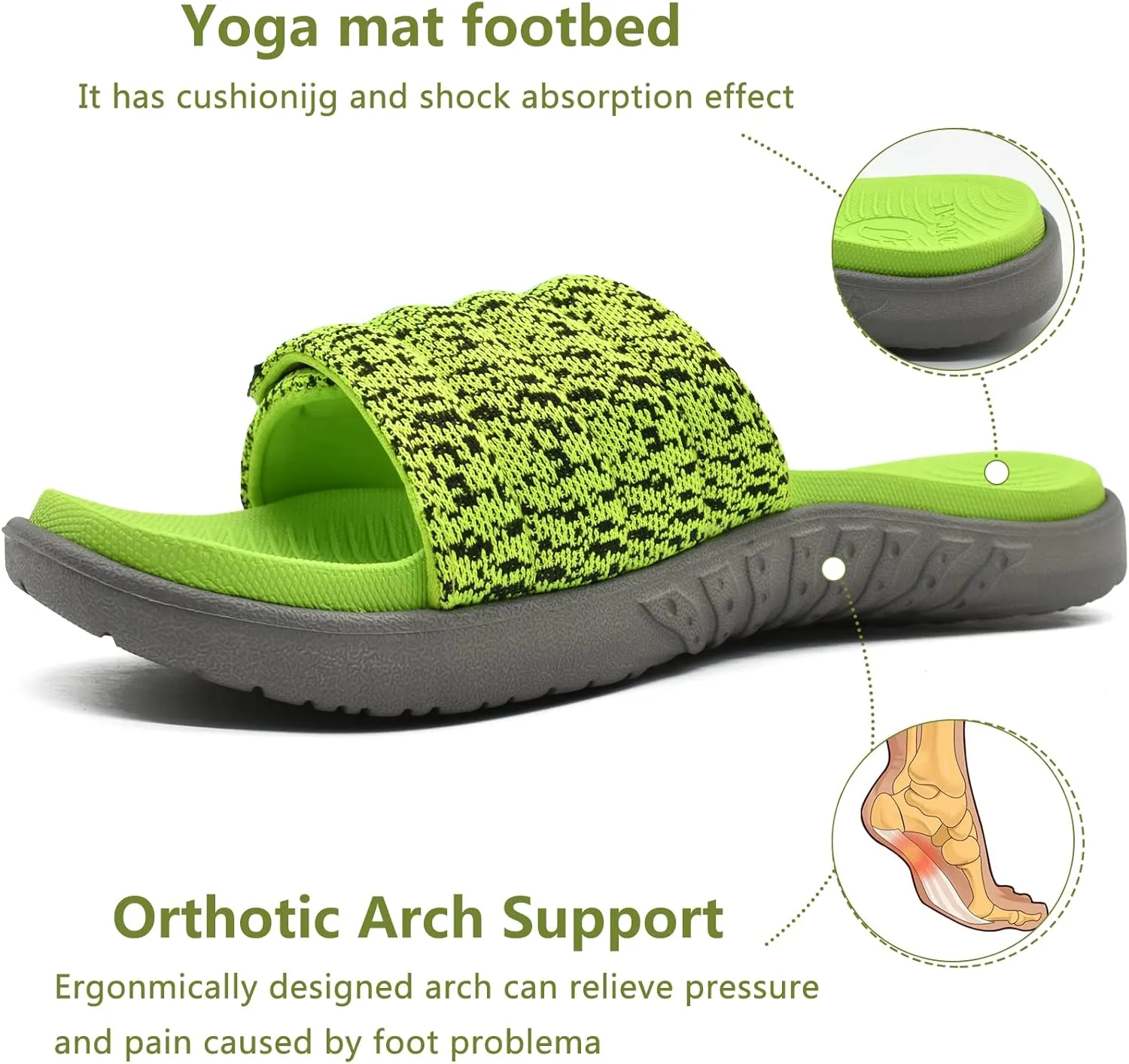 ONCAI Mens Sandals, Arch Support Sport Slides Open Toe Adjustable Straps Orthotic Cushioned Footbed for Plantar Fasciitis Rubber Soles Size 7.5-15