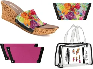 Onesole Elegance Cafe Soft Step (2 inch) lightweight wedge Sandals with Mocha Sparkle Crystal Top, a Solid Dark Khaki Top & Travel bag, Stainless steel snaps to attach interchangeable shoe tops