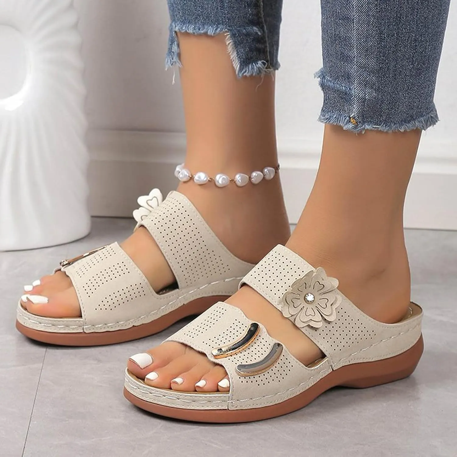 Open Toe Wedge Sandals for Women 2025 New Lightweight Breathable Mesh Sport Sandals Summer Walking Anti Slip Orthopedic Slide