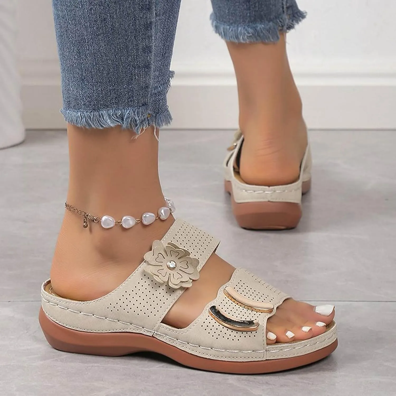 Open Toe Wedge Sandals for Women 2025 New Lightweight Breathable Mesh Sport Sandals Summer Walking Anti Slip Orthopedic Slide