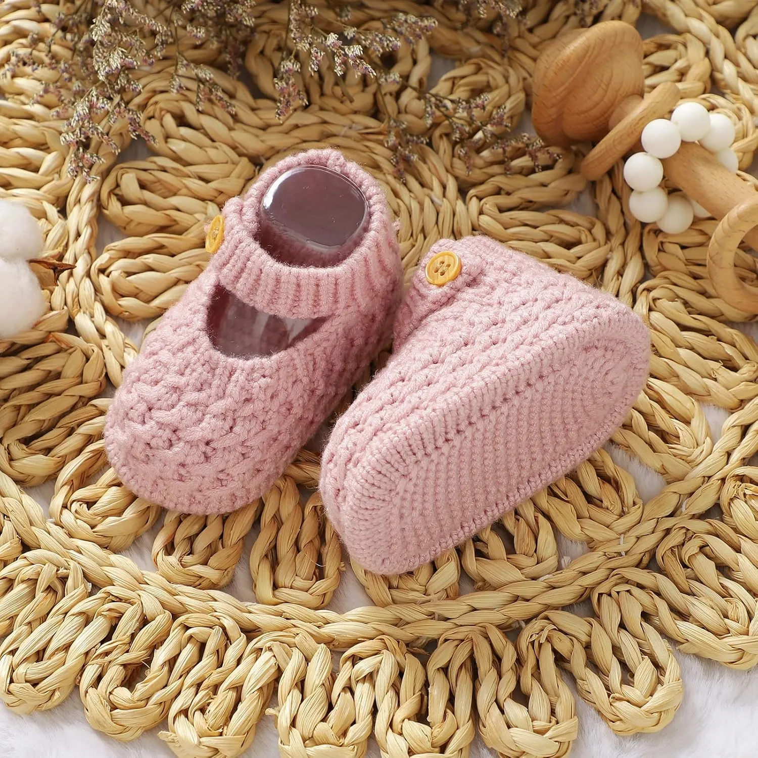 Opewod Baby Booties Hand Knit Boots Slippers Soft Warm First Walkers Socks Shoes for Newborn Infan Boys Girls
