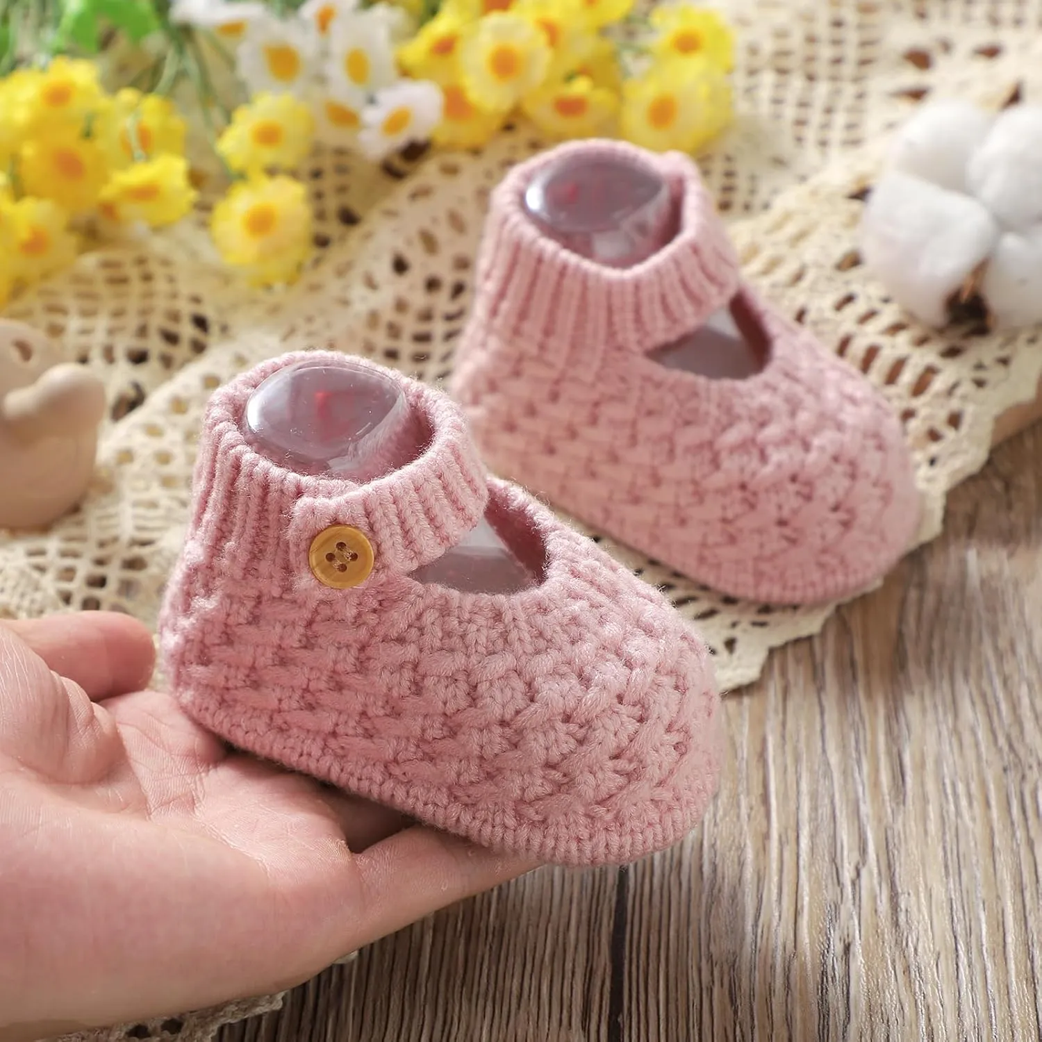 Opewod Baby Booties Hand Knit Boots Slippers Soft Warm First Walkers Socks Shoes for Newborn Infan Boys Girls