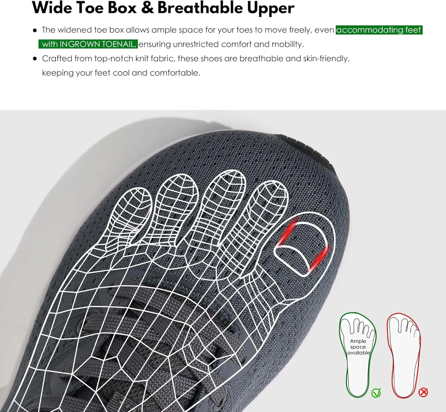 Ortho rest Men Wide Toe Box Shoes Pain Relief Running Shoes Wide Width Sneakers for Ingrown Toenail