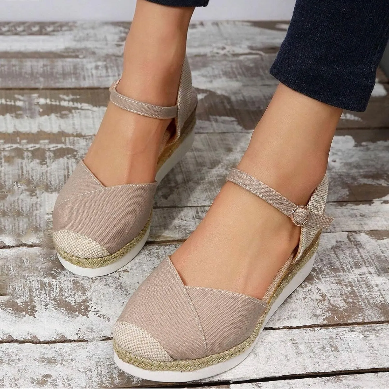 Orthopedic Platform Wedge Sandals for Women Summer Dressy,Arch Support Closed Toe Buckle Ankle Strap Espadrilles Wedge Comfortable Outdoor Shoes Strappy Slip on Sandals Beach Boho Shoes