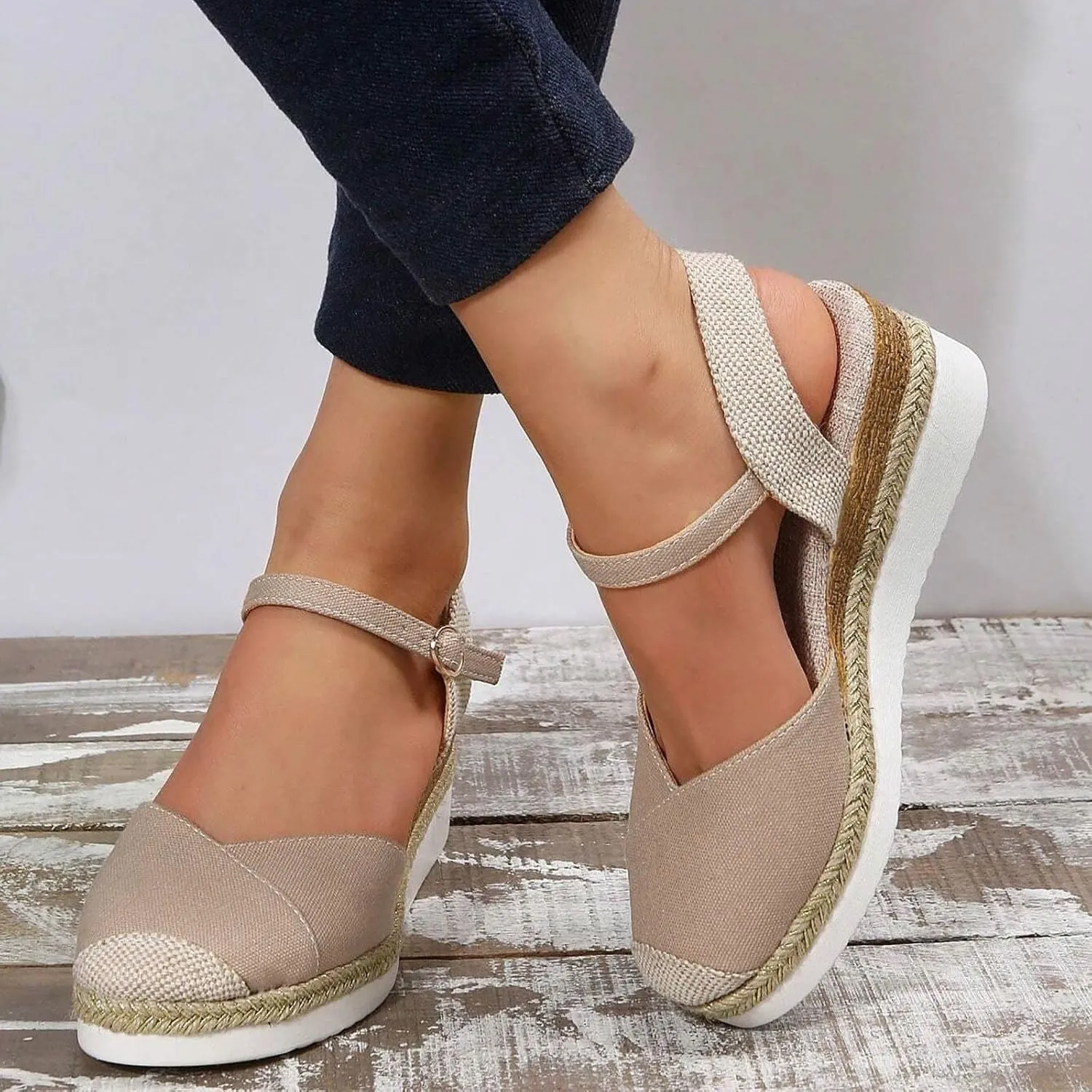 Orthopedic Platform Wedge Sandals for Women Summer Dressy,Arch Support Closed Toe Buckle Ankle Strap Espadrilles Wedge Comfortable Outdoor Shoes Strappy Slip on Sandals Beach Boho Shoes