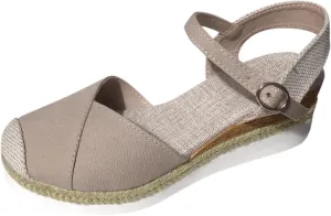 Orthopedic Platform Wedge Sandals for Women Summer Dressy,Arch Support Closed Toe Buckle Ankle Strap Espadrilles Wedge Comfortable Outdoor Shoes Strappy Slip on Sandals Beach Boho Shoes