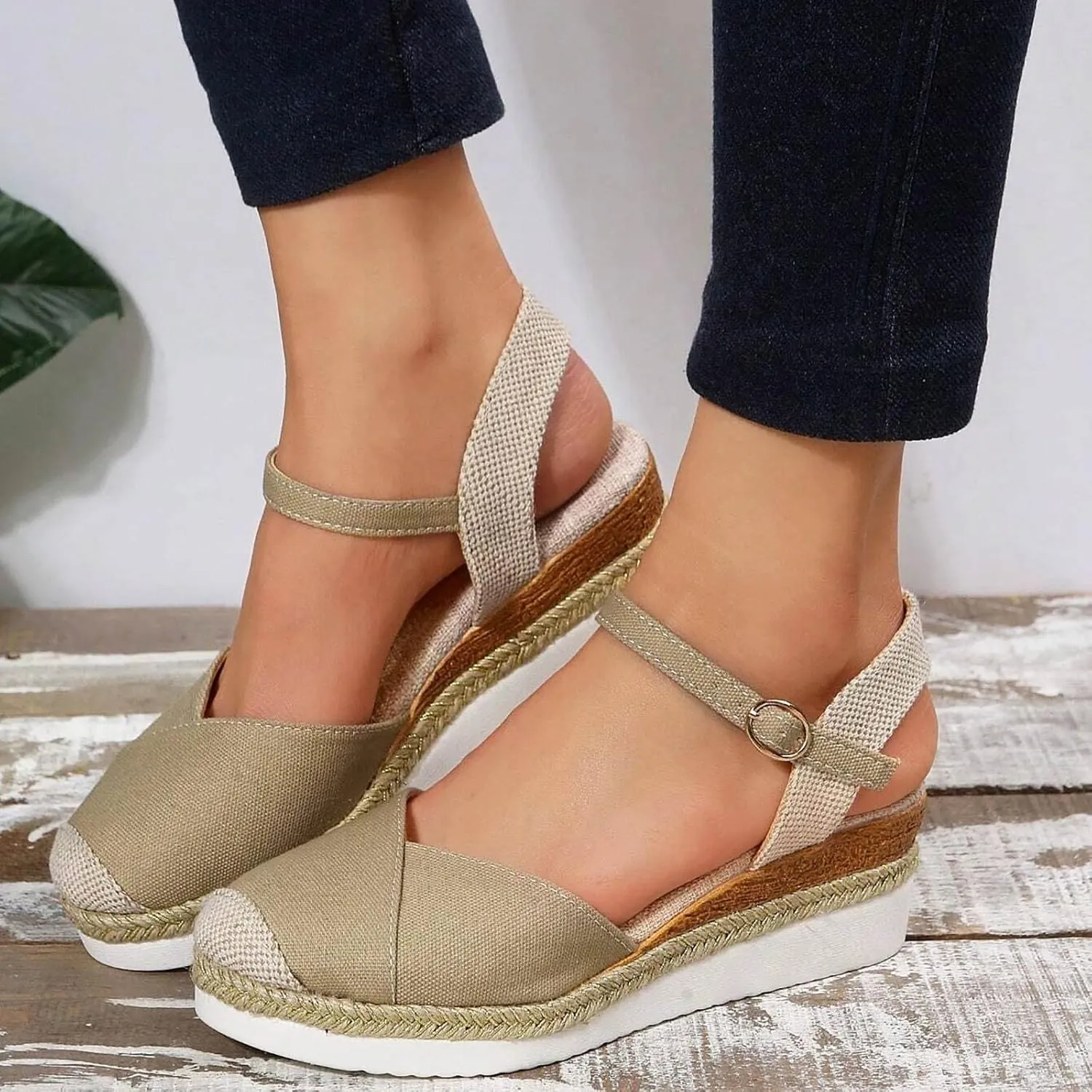 Orthopedic Platform Wedge Sandals for Women Summer Dressy,Arch Support Closed Toe Buckle Ankle Strap Espadrilles Wedge Comfortable Outdoor Shoes Strappy Slip on Sandals Beach Boho Shoes