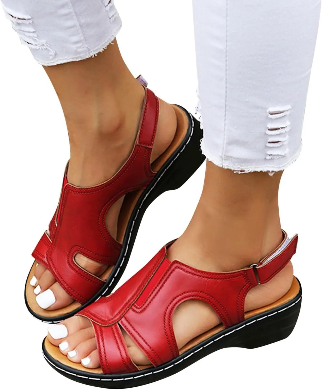 Orthopedic Sandals for Women Arch Support Ankle Strap Dressy Walking Sandals Open Toe Platform Wedge Beach Shoes