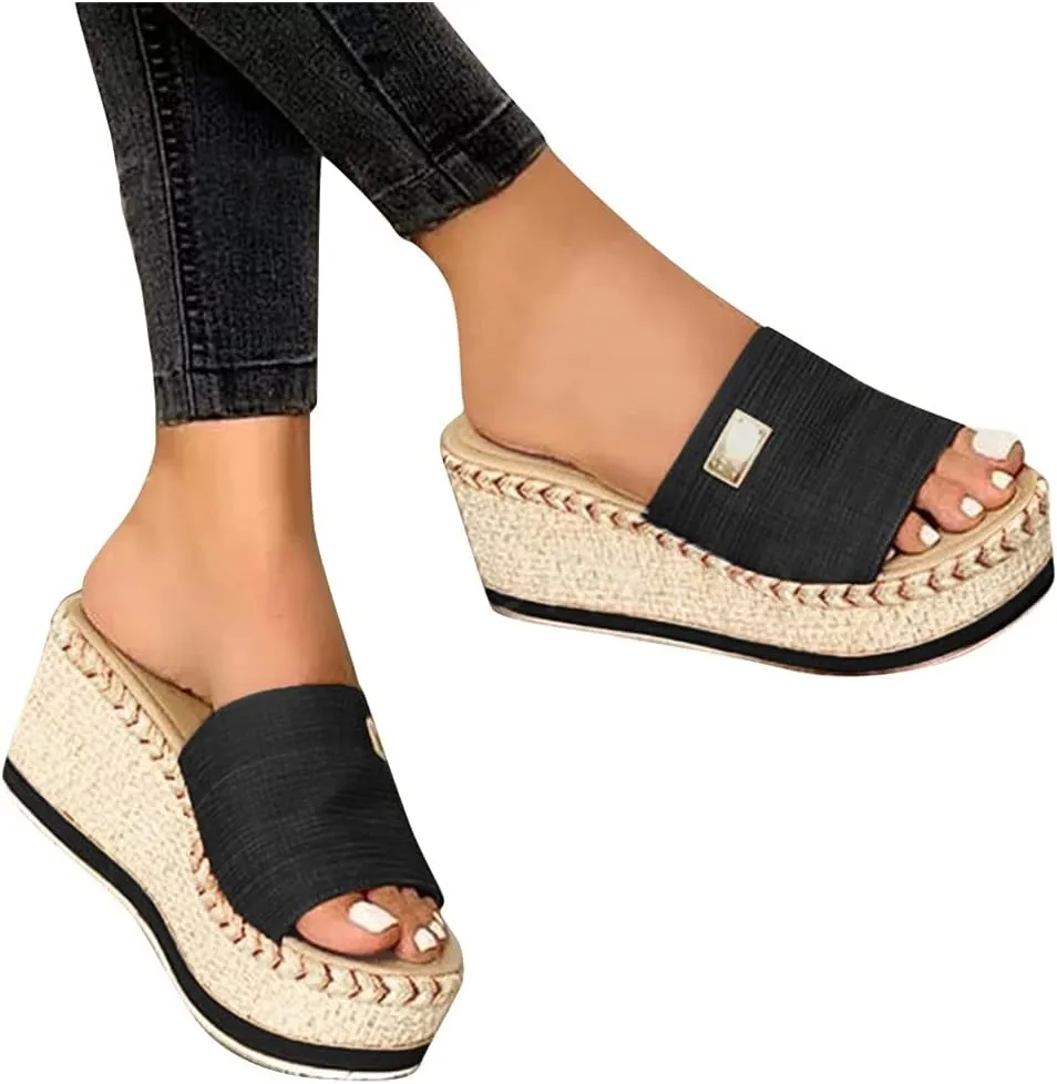 Orthopedic Sandals for Women Arch Support Flip Flops Comfortable Walking Sandals for Women Summer Dressy Platform Wedges Sandals Ladies Slip On Lightweight Slippers Casual Slides Beach Shoes ﻿