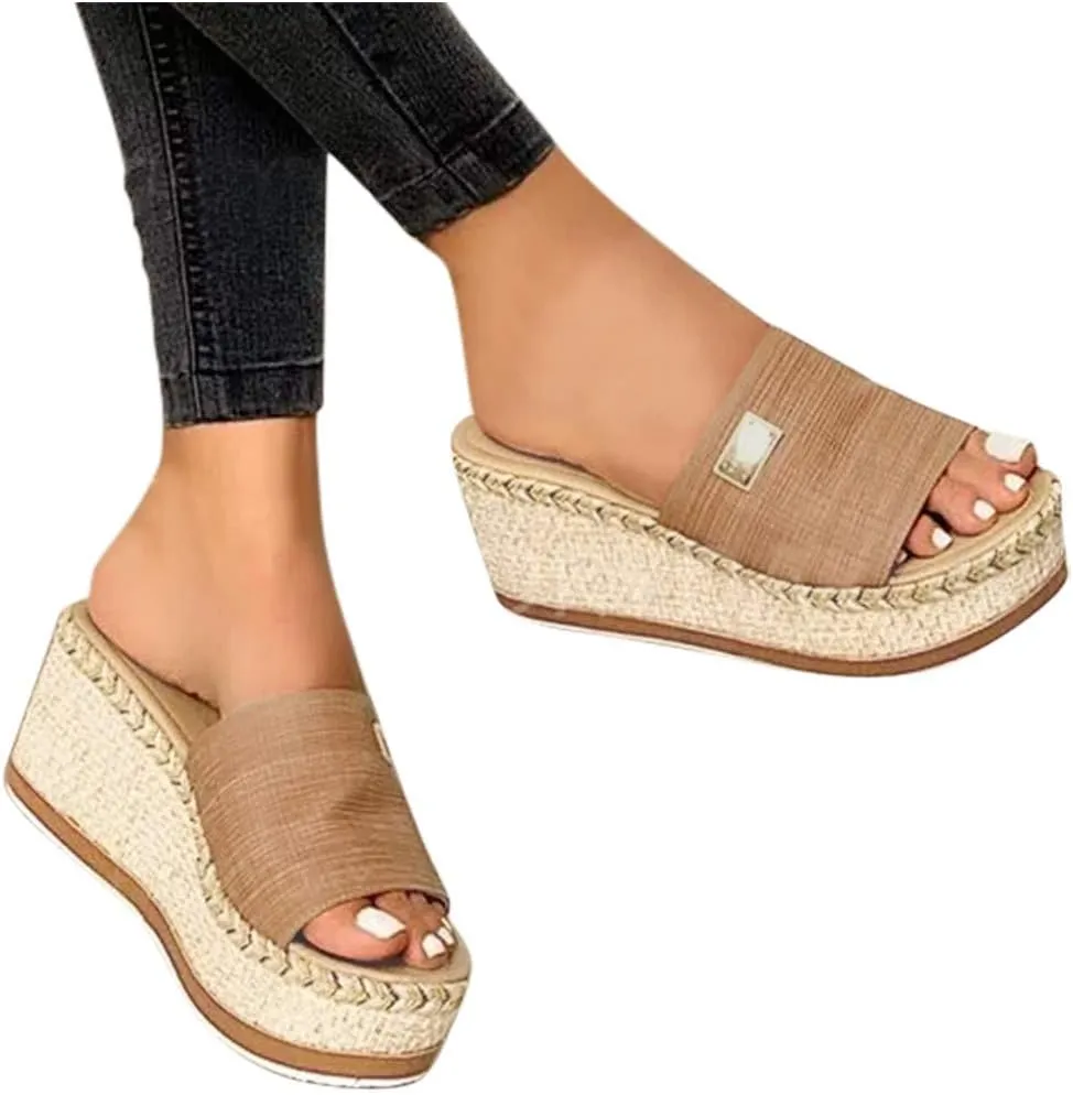 Orthopedic Sandals for Women Arch Support Flip Flops Comfortable Walking Sandals for Women Summer Dressy Platform Wedges Sandals Ladies Slip On Lightweight Slippers Casual Slides Beach Shoes ﻿