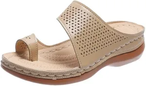 Orthopedic Sandals for Women Arch Support Walking Sandals, Low Wedge Flip Flops Slip On Slippers for Summer Vacation Beach Walking Shoes Platform Thongs Bunion Corrector Toe Ring Slipper 2025 Fashion