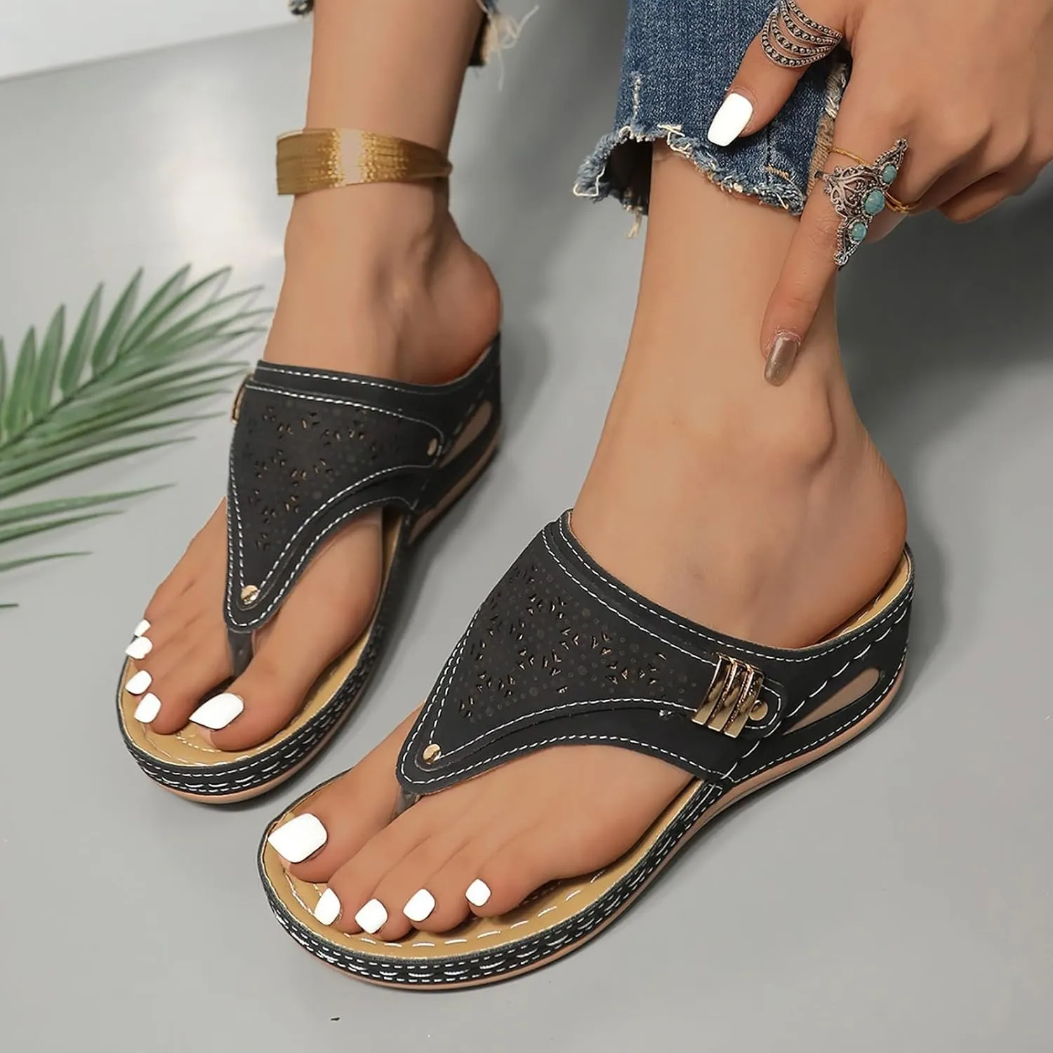 Orthopedic Sandals for Women - Arch Support Wedge Flip Flops, Summer 2025 Comfortable Dressy Casual Beach Slippers