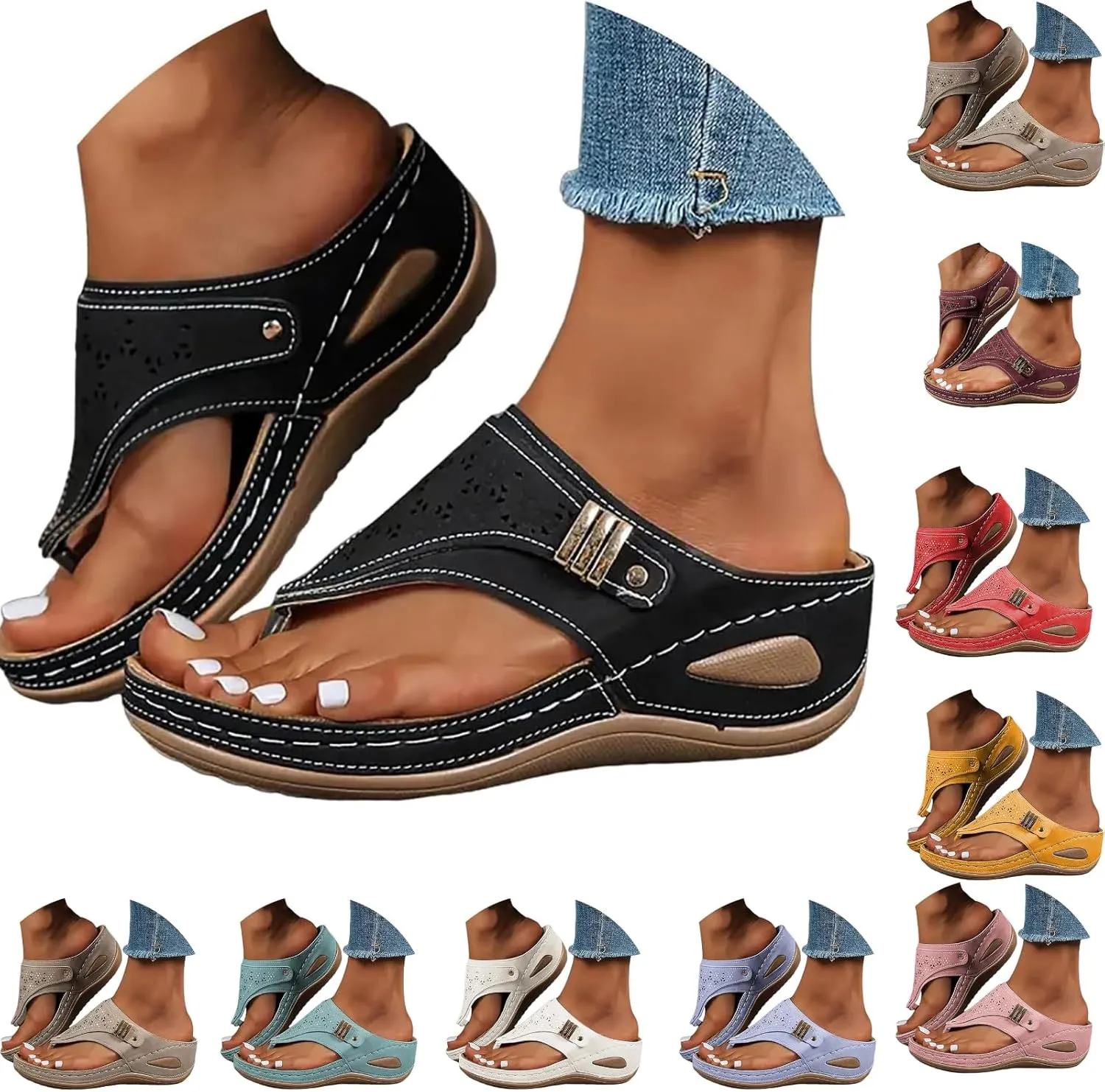 Orthopedic Sandals for Women - Arch Support Wedge Flip Flops, Summer 2025 Comfortable Dressy Casual Beach Slippers