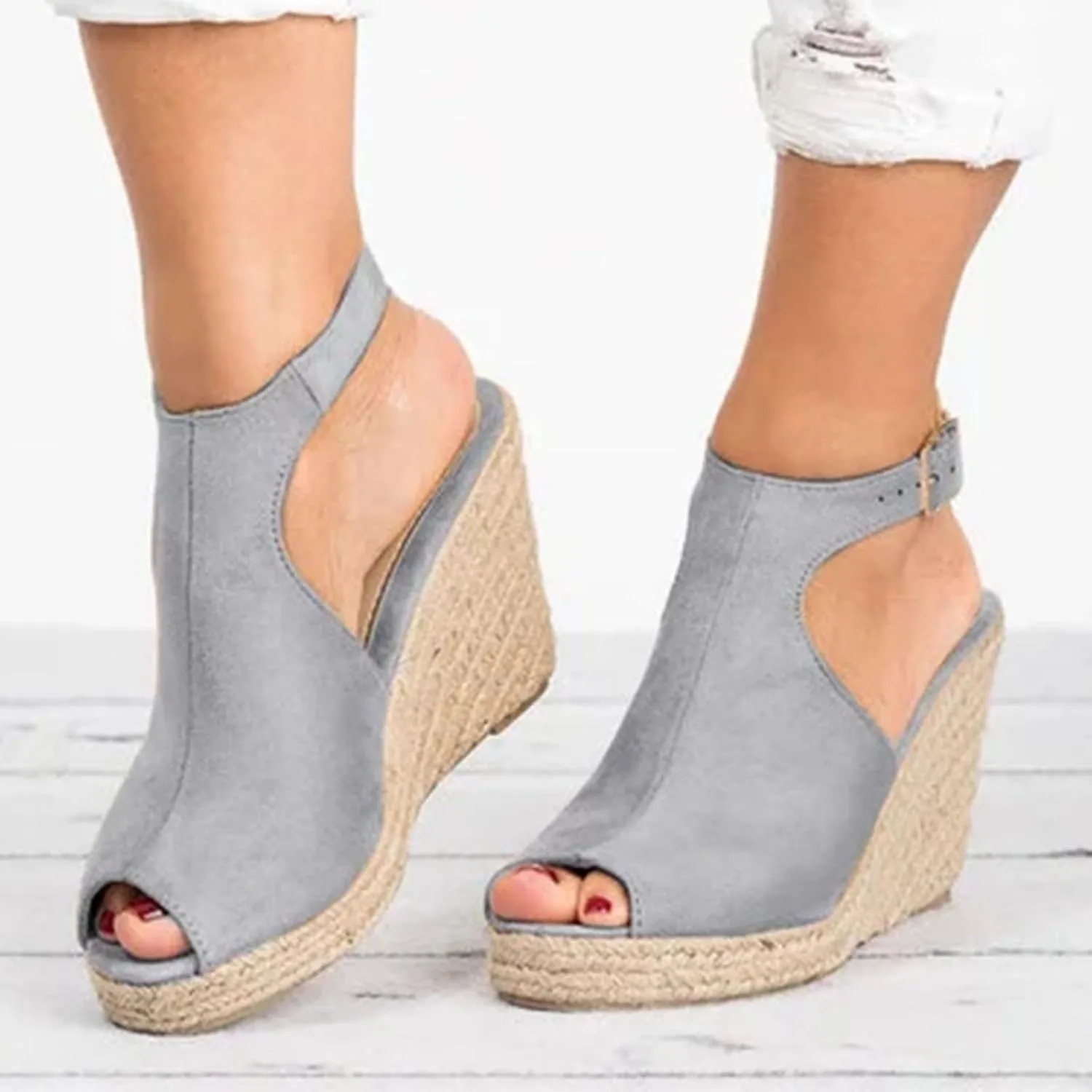 Orthopedic Sandals for Women Casual Summer Wedge Dressy Open Toe Platform Wedges Buckle Ankle Strap Leather Espadrilles Beach Heels Sandal Strappy Slip on Wedge High Dress Shoes