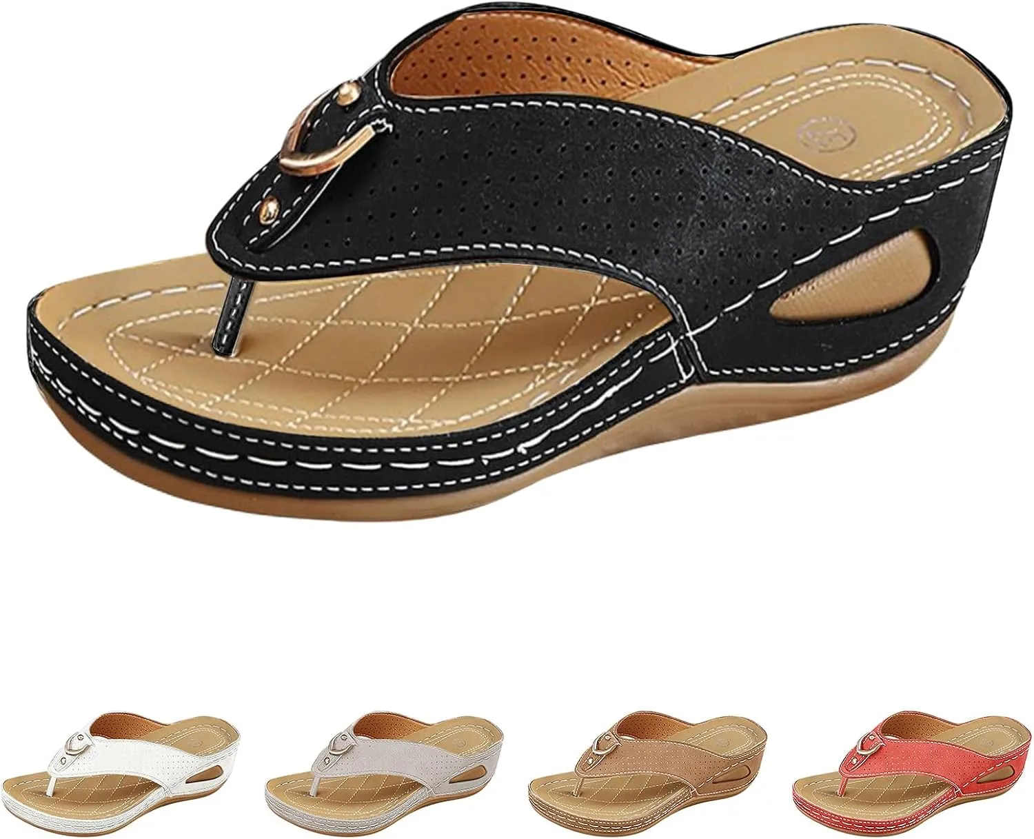 Orthopedic Sandals for Women Comfortable Womens Filp Flops Soft Cushion Slides Low Wedge Sandal Bathroom Shower Shoes Lightweight Non-Slip Summer Beach Slippers
