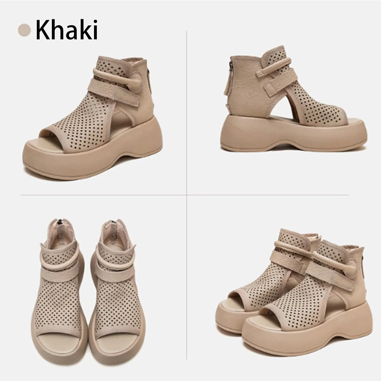 Orthopedic Sandals, Soft Sole Leather Orthopedic Shoes for Women, Walking Wedges Platform Sandal Arch Support Soft Sole Wide Width Adjustable Fish mouth hollow boots