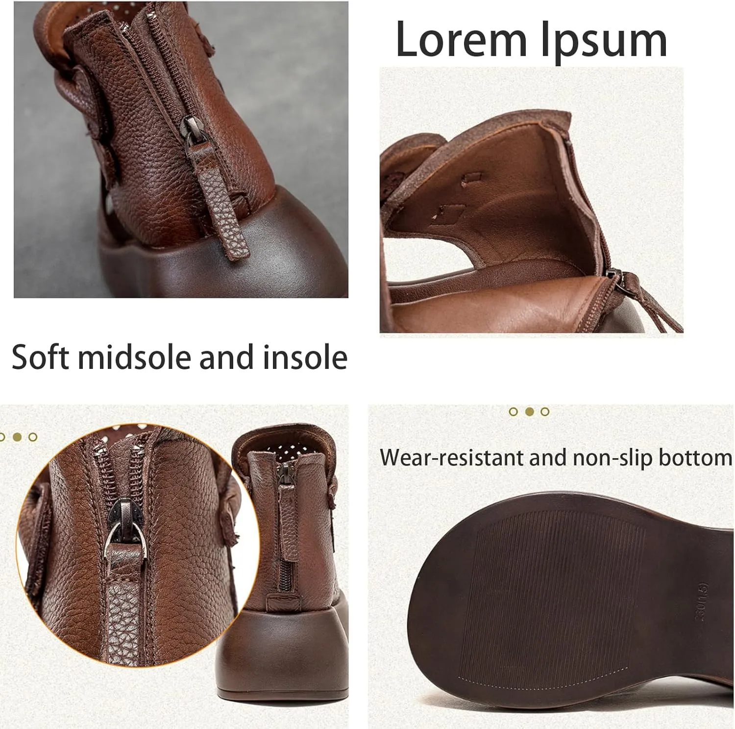 Orthopedic Sandals, Soft Sole Leather Orthopedic Shoes for Women, Walking Wedges Platform Sandal Arch Support Soft Sole Wide Width Adjustable Fish mouth hollow boots