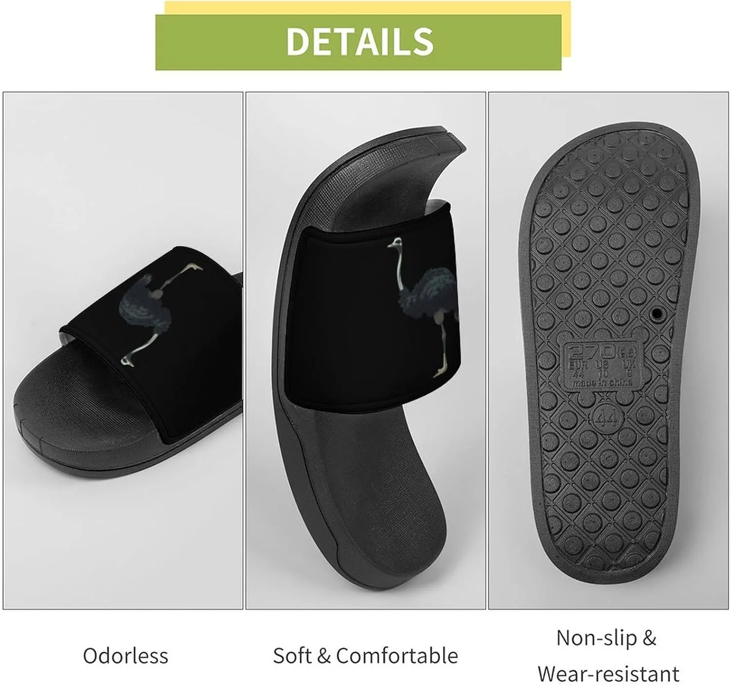 Ostrich House Sandals Non Slip Slippers Quick Drying Bathroom Shower Shoes for Women Men