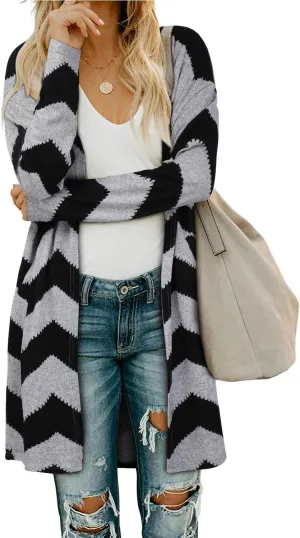 OUGES Women's Open Front Cardigan Shirt with Pockets Long Sleeve Lightweight Coat