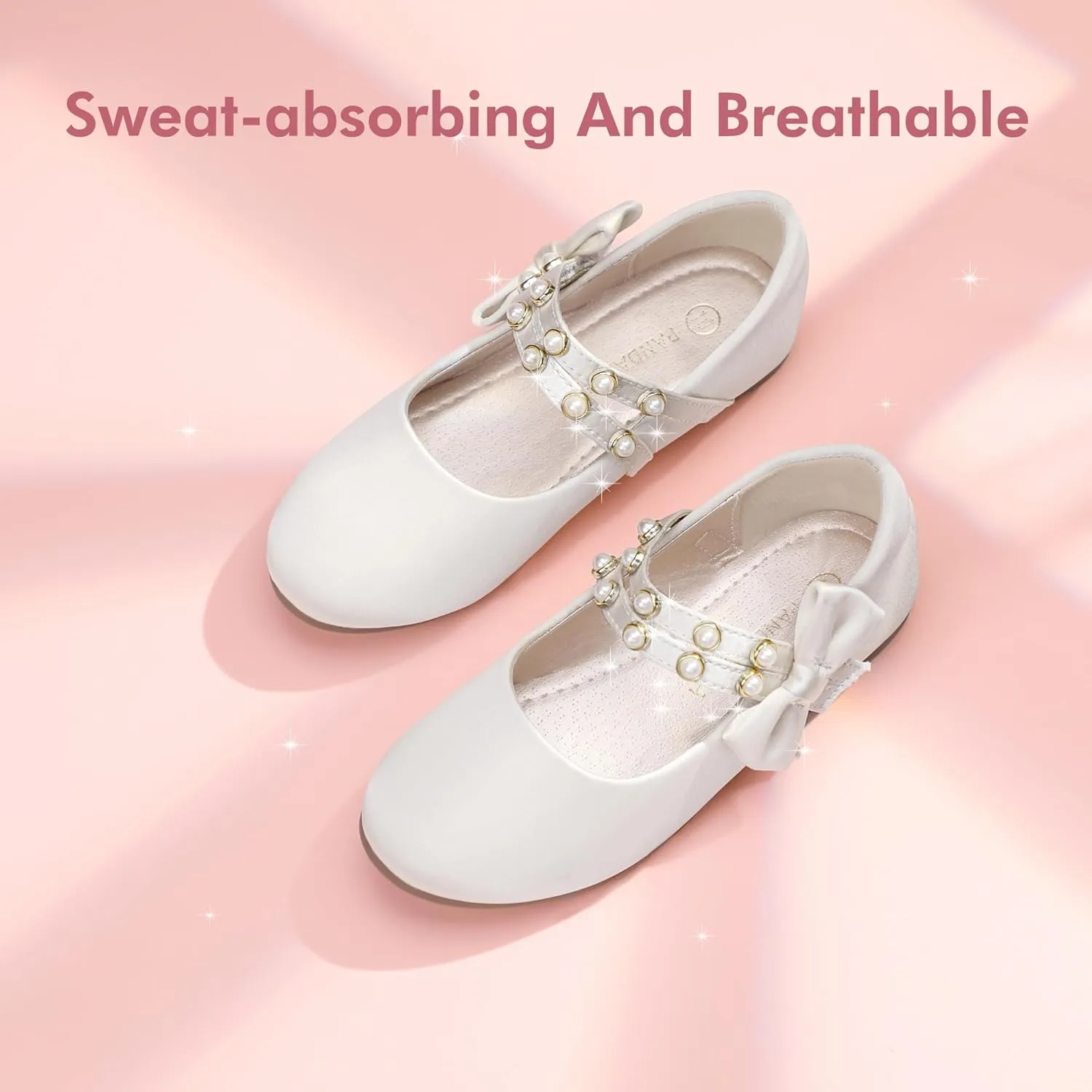 PANDANINJIA Toddler Girls Dress Shoes Pearls Bow Ballet Flats Flower Girl Shoes for Wedding Party School Communion Shoes