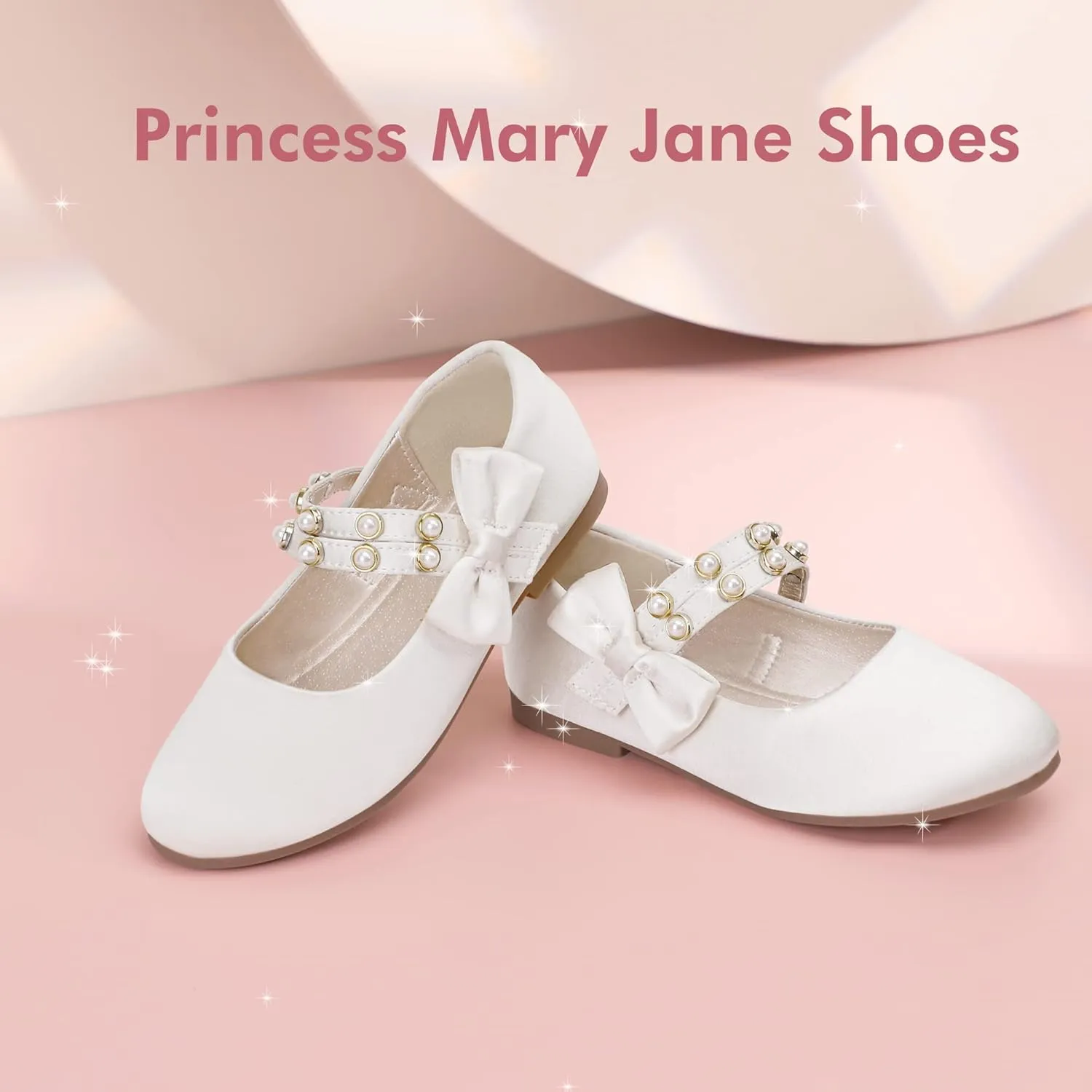 PANDANINJIA Toddler Girls Dress Shoes Pearls Bow Ballet Flats Flower Girl Shoes for Wedding Party School Communion Shoes