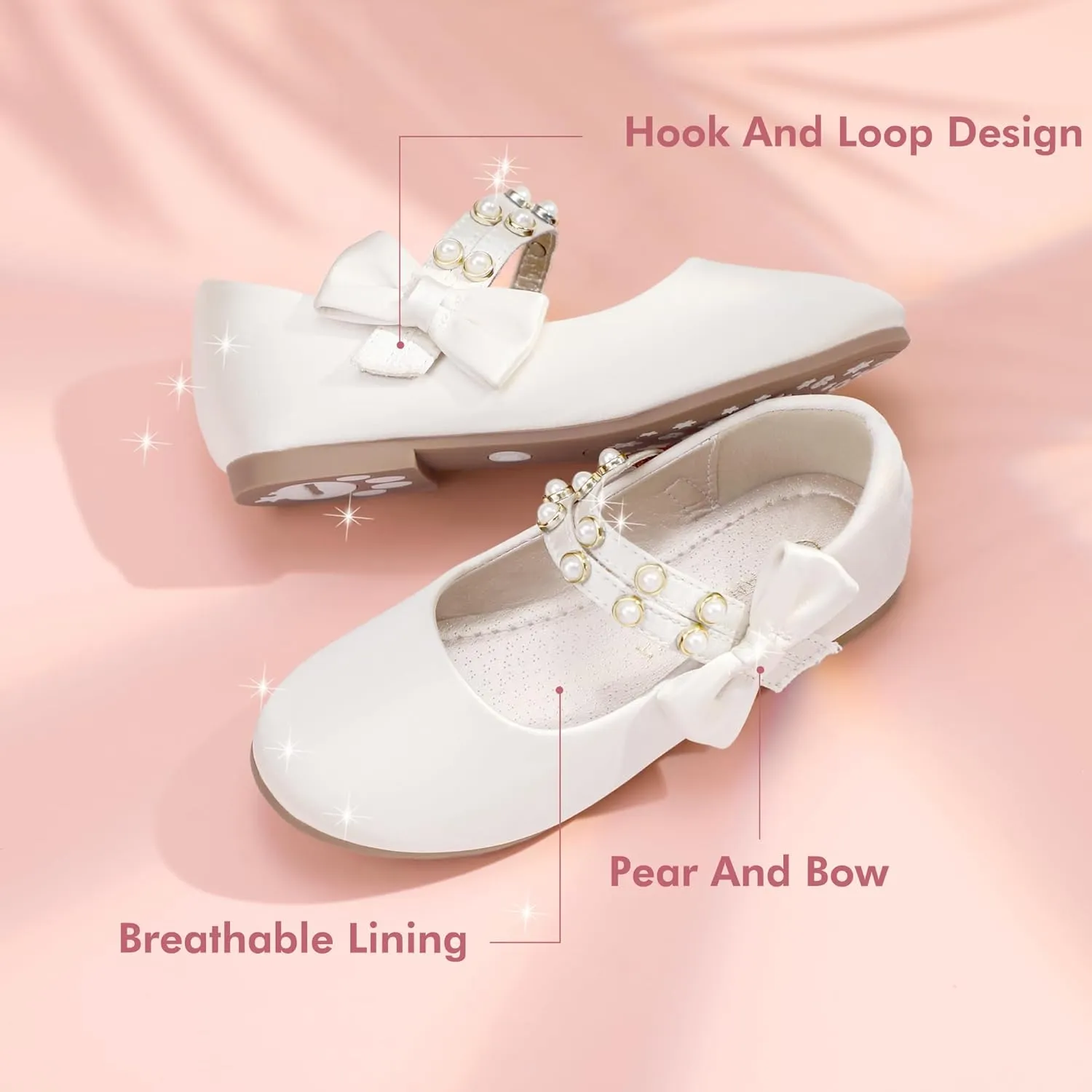 PANDANINJIA Toddler Girls Dress Shoes Pearls Bow Ballet Flats Flower Girl Shoes for Wedding Party School Communion Shoes