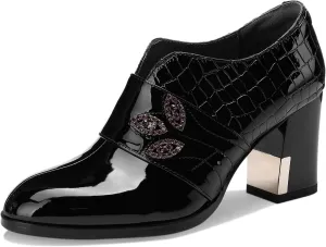 Patent Leather Ankle Boots for Women Chunky Block Extra Wide Booties Botas Para Mujer High Heels Dress Warm Lined Classic Ladies Comfortable Fashion Dressy 3 Inch Boot