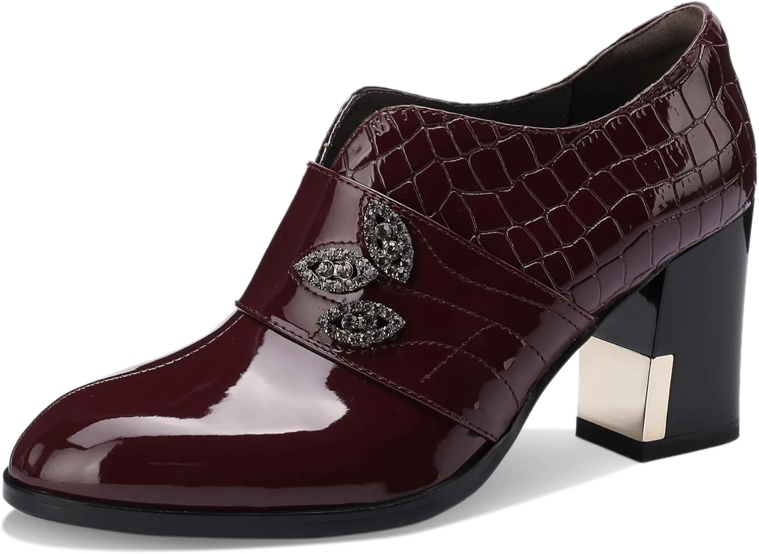 Patent Leather Ankle Boots for Women Chunky Block Extra Wide Booties Botas Para Mujer High Heels Dress Warm Lined Classic Ladies Comfortable Fashion Dressy 3 Inch Boot