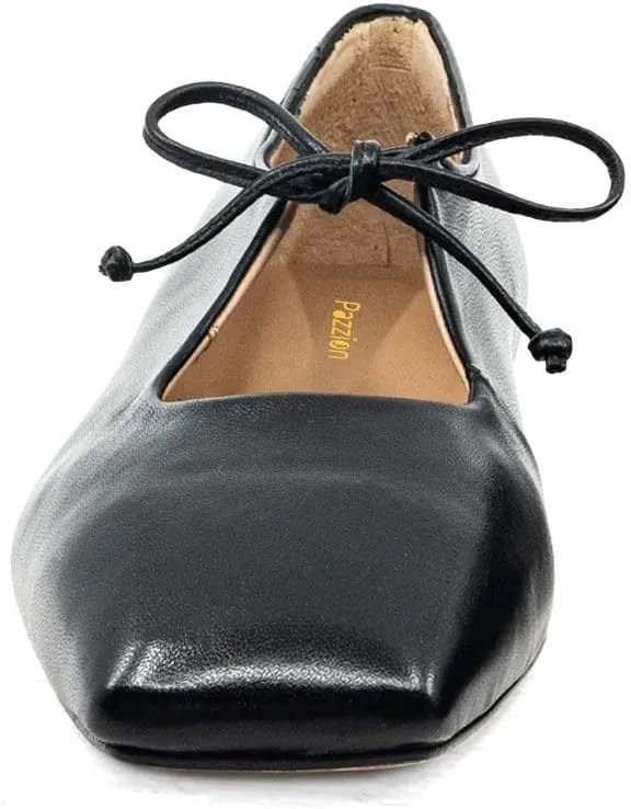Pazzion Women Cute Bowtie Closed Square Toe Mary Jane Flats Slip On Cutout Ballet Flat Shoes for Walking Dancing Prom Size 4-16 US