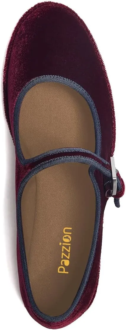 Pazzion Women Sweet Closed Round Toe Mary Janes Easy Buckle Strap Slip On Ballet Flats Basic Dance Fancy Ballroom Shoes Size 4-16 US