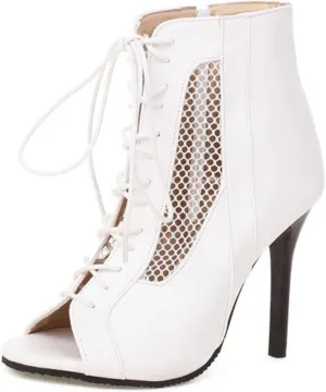 Peep Toe Heels for Women Sexy Stiletto High Heels Summer Open Toe Lace Up Mesh Sandals Booties