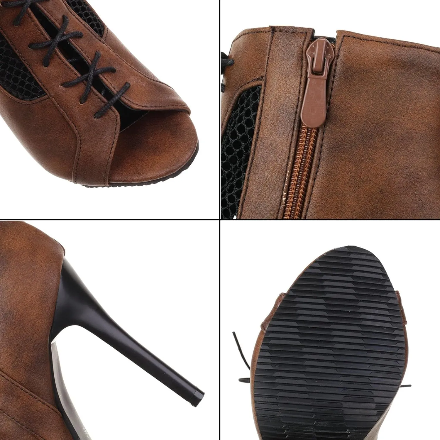 Peep Toe Heels for Women Sexy Stiletto High Heels Summer Open Toe Lace Up Mesh Sandals Booties