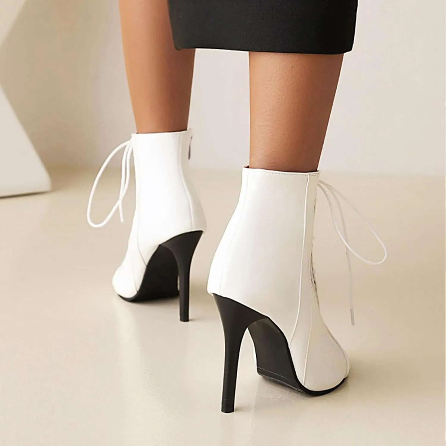 Peep Toe Heels for Women Sexy Stiletto High Heels Summer Open Toe Lace Up Mesh Sandals Booties