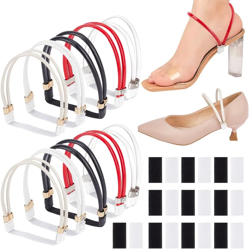 PH PandaHall 5 Colors Rhinestone High Heel Shoe Strap, Adjustable Shoes Belt Elastic Polyester Shoelace Bands Detachable High Heel Straps Anti-Loose Strap with Buckle for Women Heels Sandals, 5 Pairs